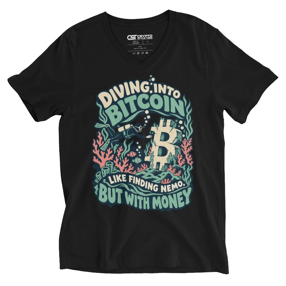 Diving into Bitcoin Like Finding Nemo, But with Money V-neck T-shirt