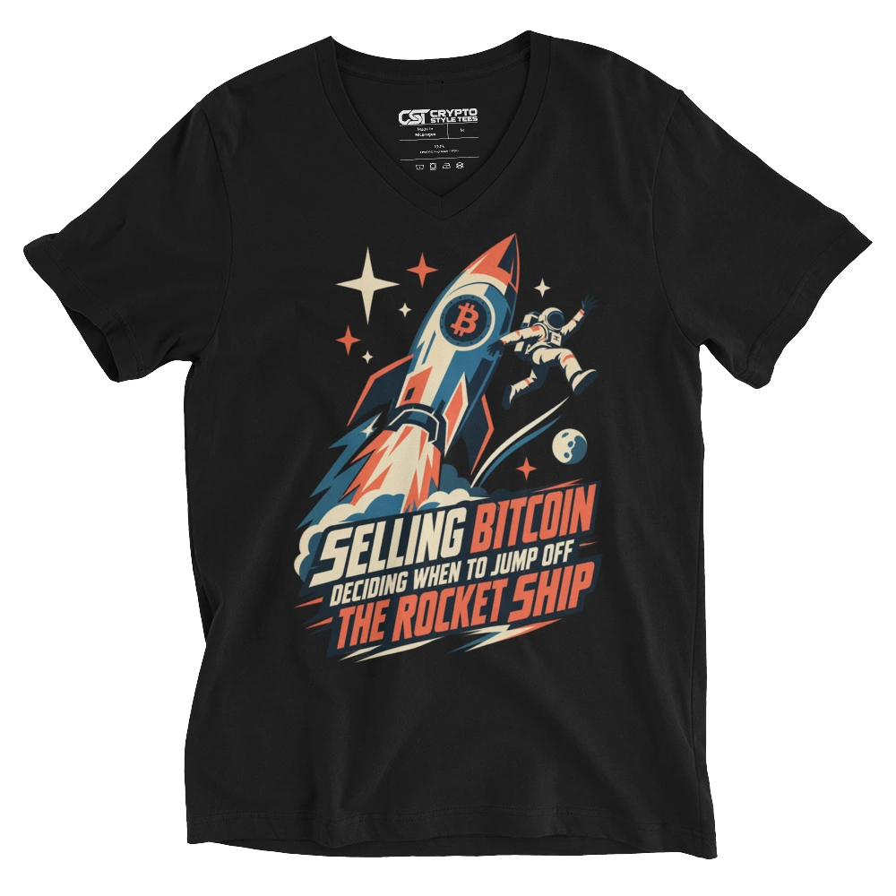 Selling Bitcoin Deciding When to Jump Off the Rocket Ship V-neck T-shirt