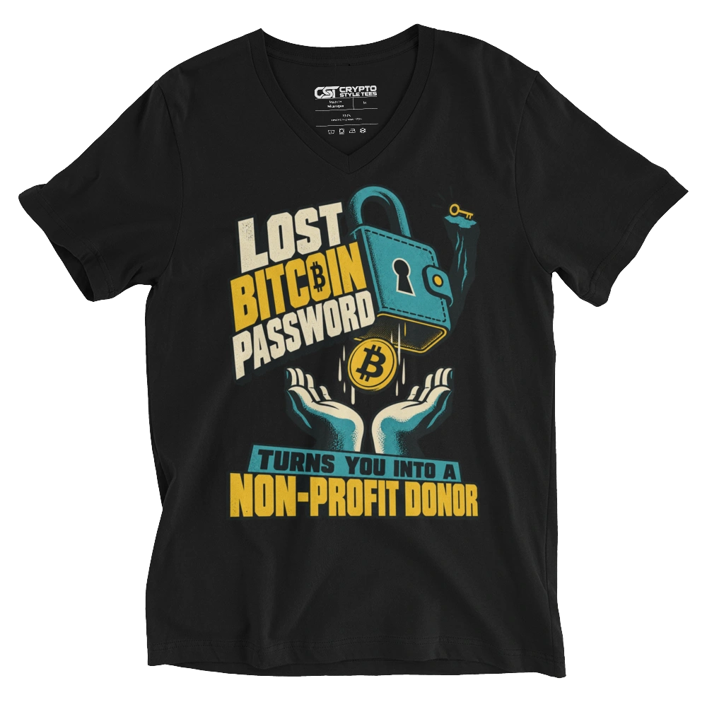 Lost Bitcoin Password Turns You Into a Non-Profit Donor V-neck T-shirt