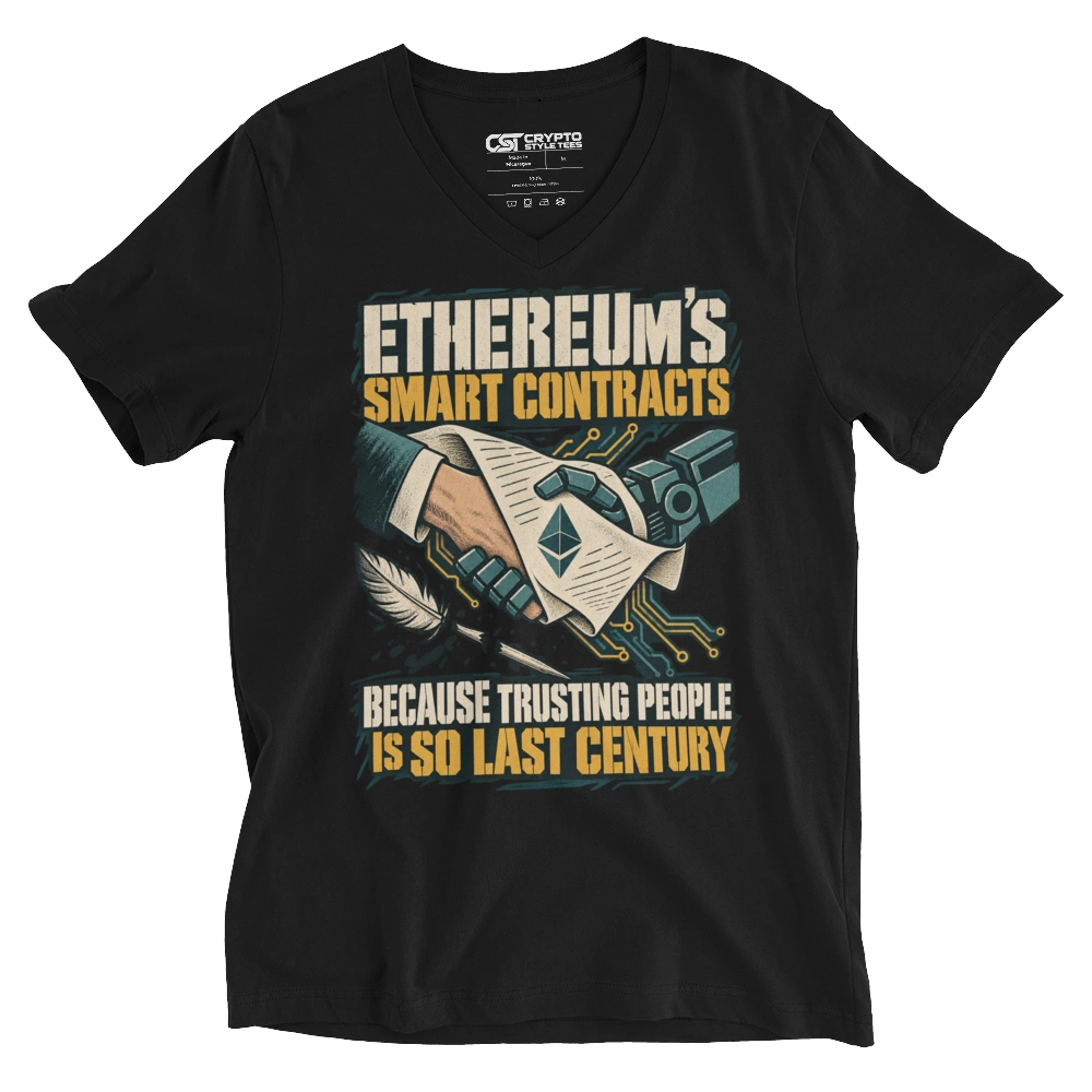 Ethereum’s Smart Contracts Because Trusting People is So Last Century V-neck T-shirt in Black
