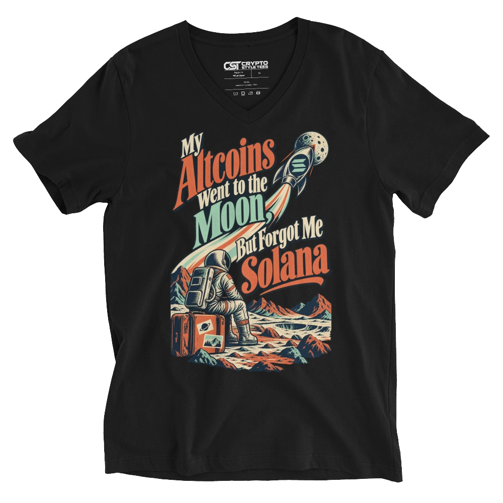 My Altcoins Went to the Moon, But Forgot Me Solana V-neck T-shirt in Black
