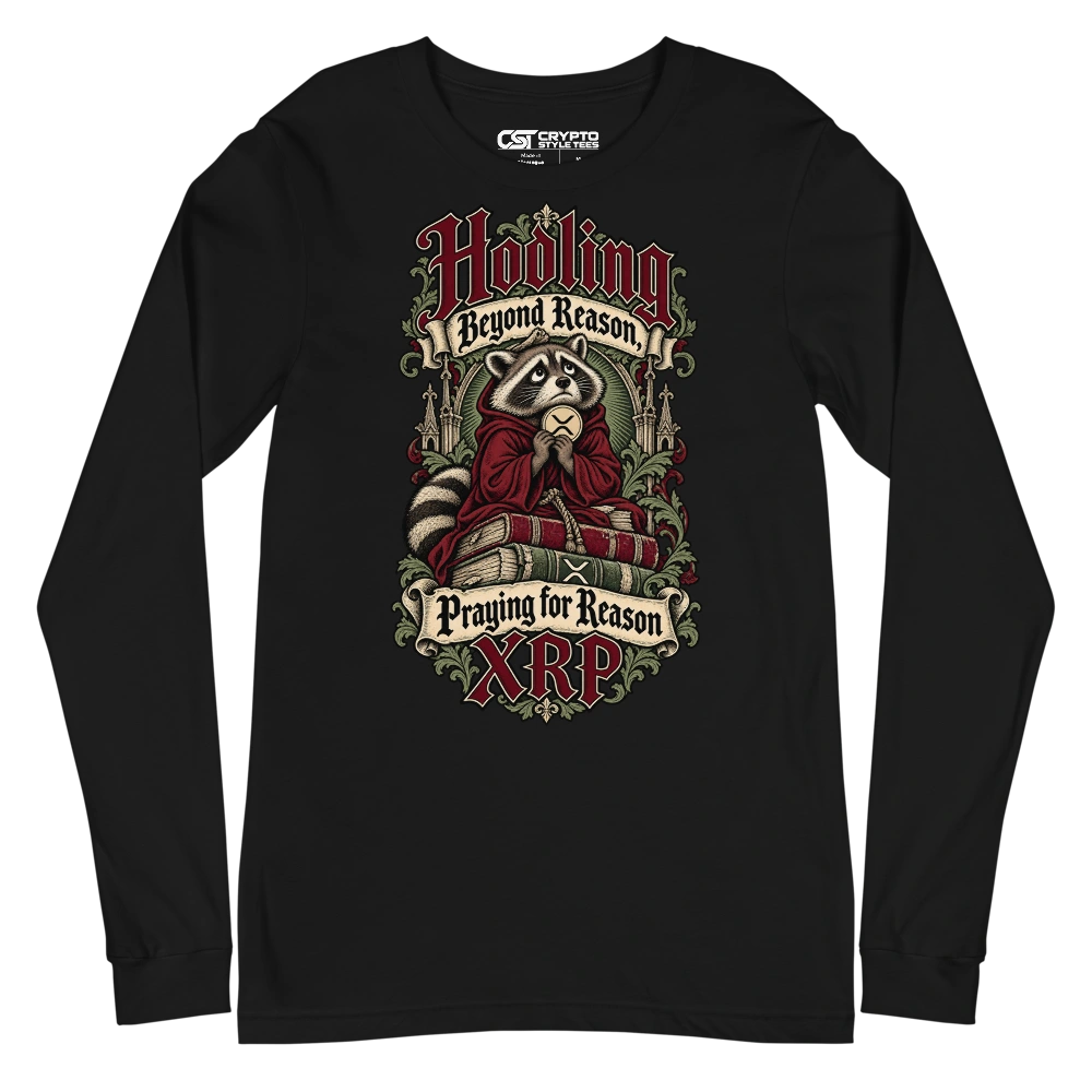 Hodling Beyond Reason, Praying for Reason XRP Long Sleeve T-shirt in Black