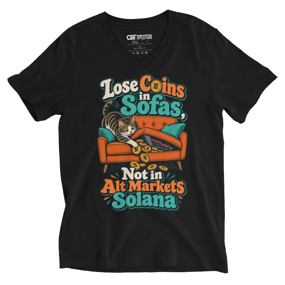Lose Coins in Sofas, Not in Alt Markets Solana V-neck T-shirt in Black