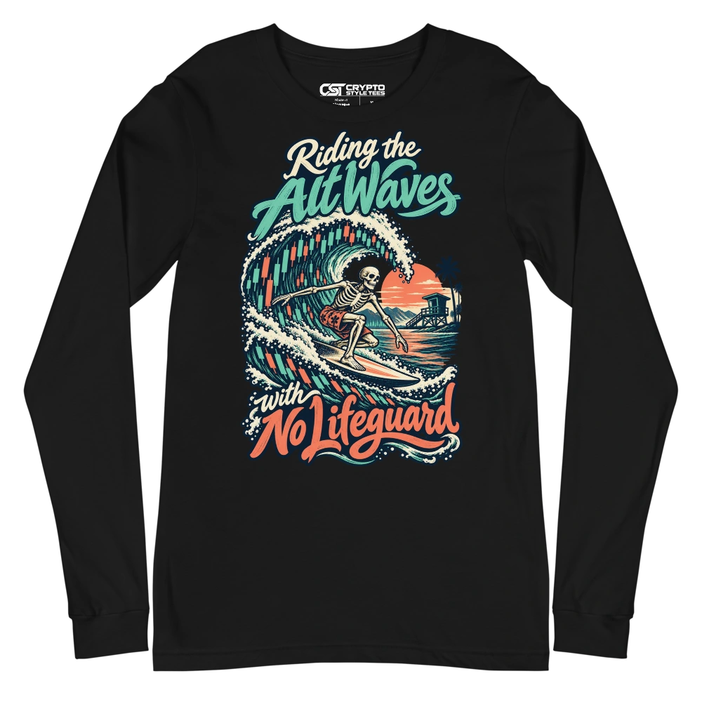 Riding the Alt Waves with No Lifeguard Long Sleeve T-shirt in Black