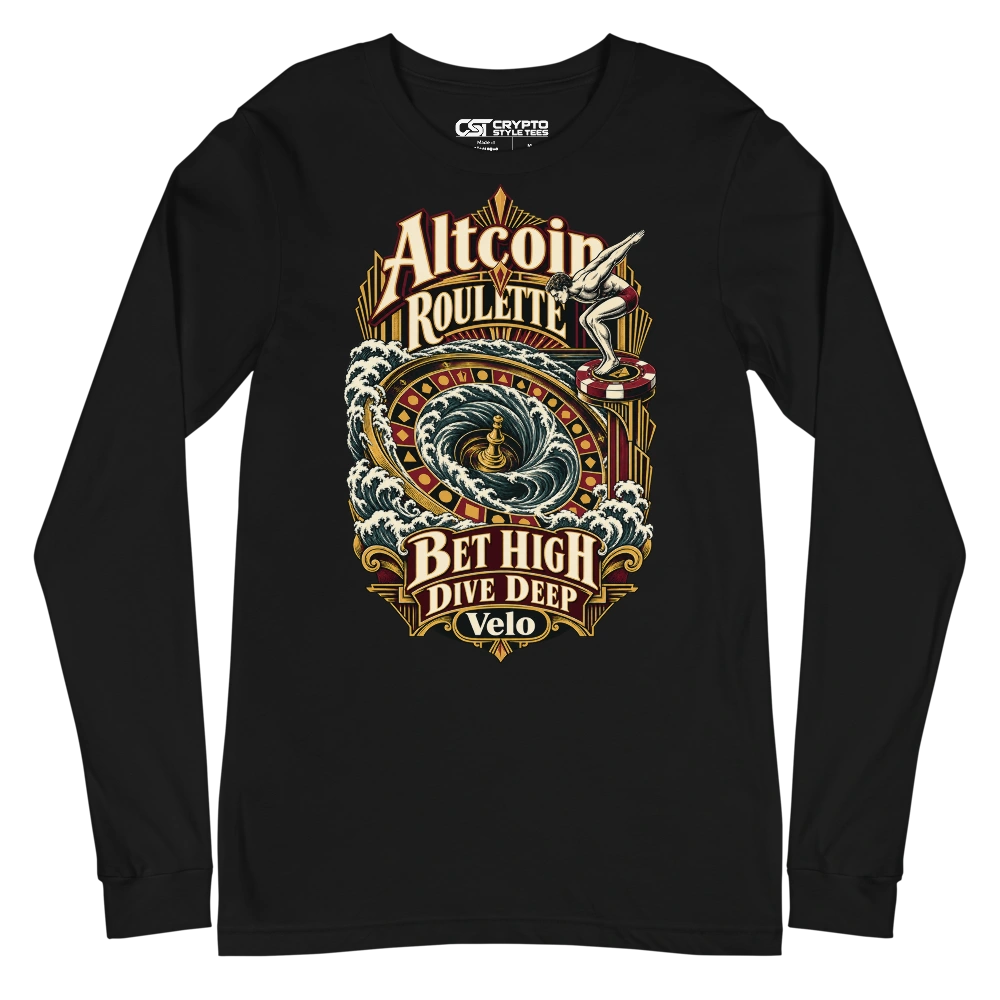Altcoin Roulette Bet High Dive Deep Velo Long Sleeve T-shirt in Black