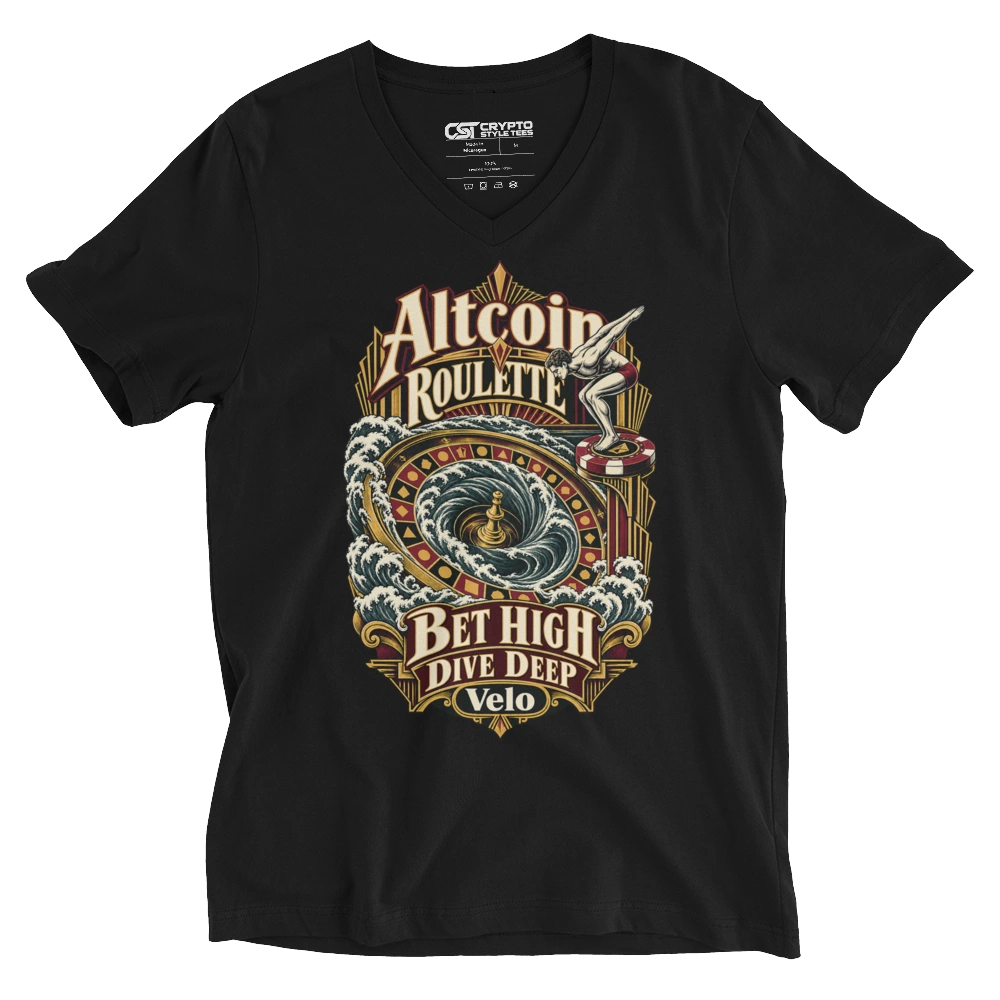 Altcoin Roulette Bet High Dive Deep Velo V-neck T-shirt in Black