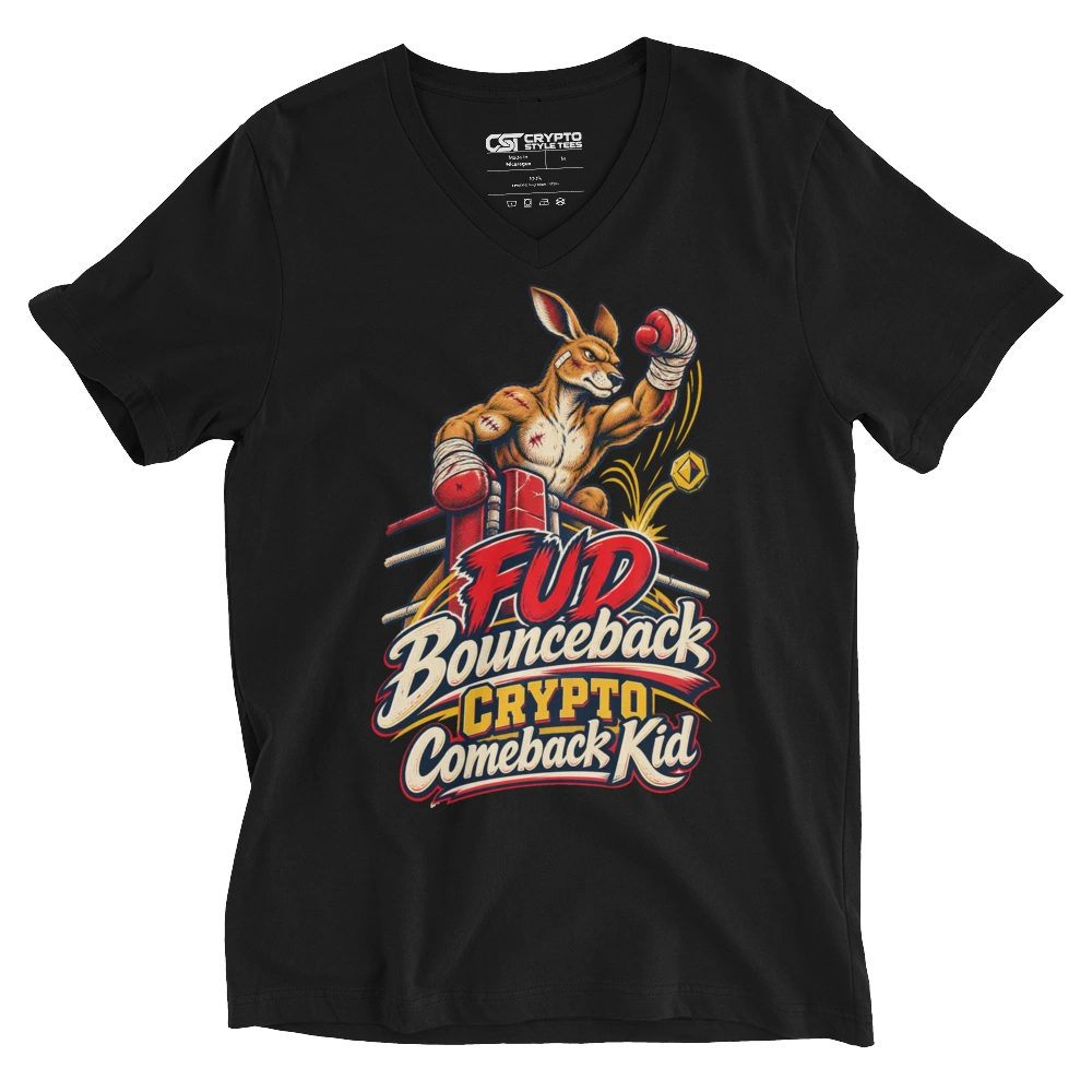 FUD Bounceback Crypto Comeback Kid V-neck T-shirt in Black