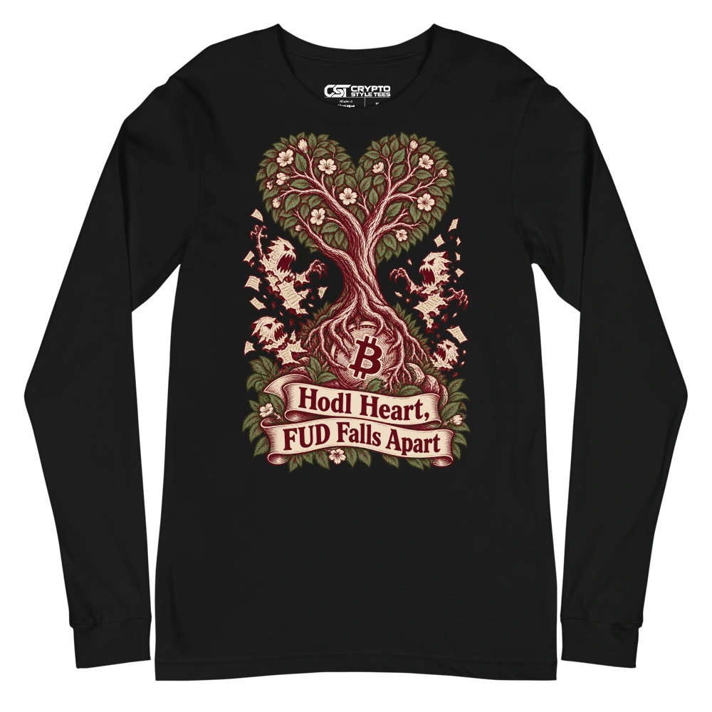 Hodl Heart, FUD Falls Apart Long Sleeve T-shirt in Black