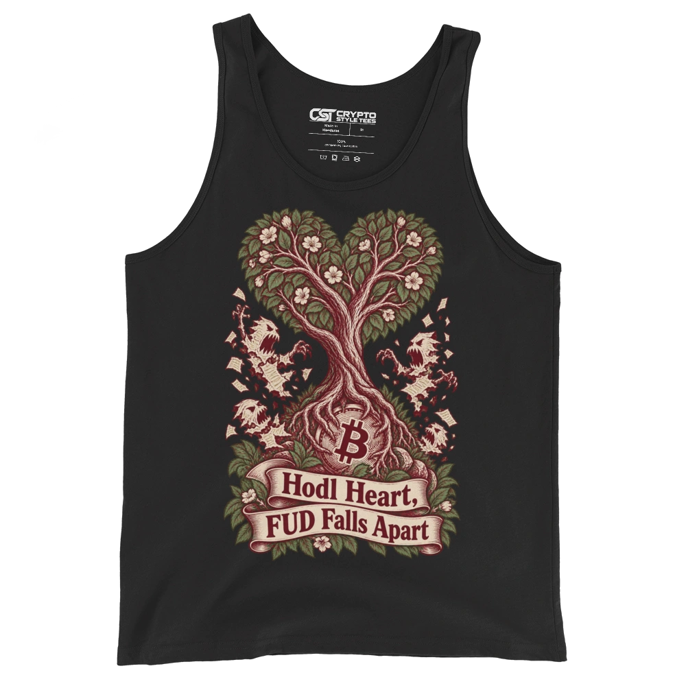 Hodl Heart, FUD Falls Apart Tank Top in Black