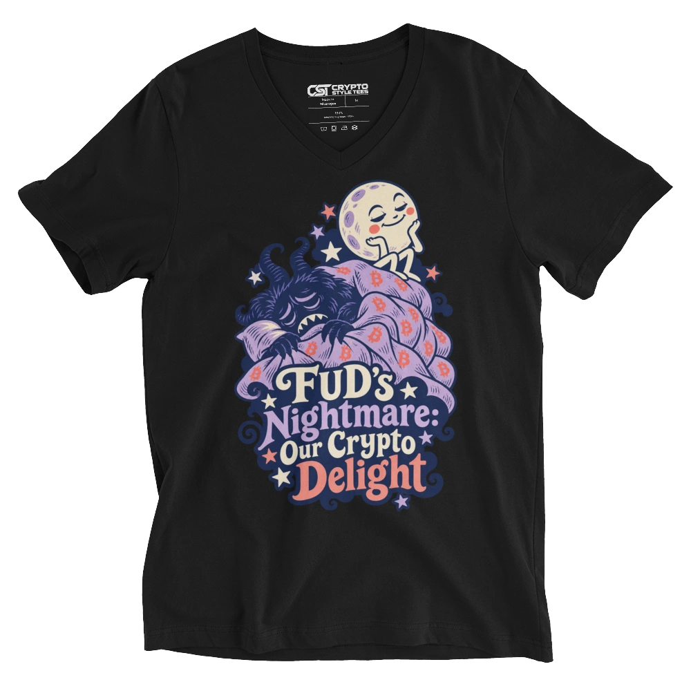 FUD’s Nightmare: Our Crypto Delight V-neck T-shirt in Black