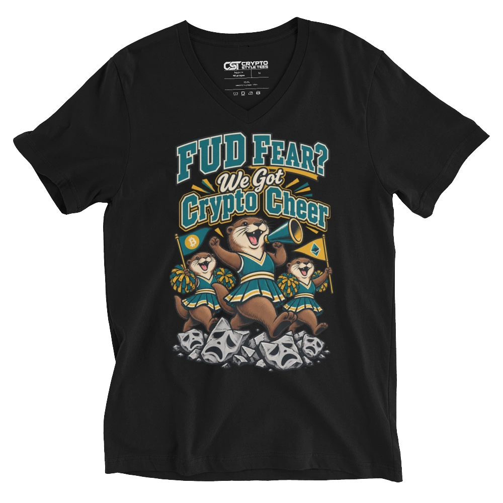 FUD Fear? We Got Crypto Cheer V-neck T-shirt in Black