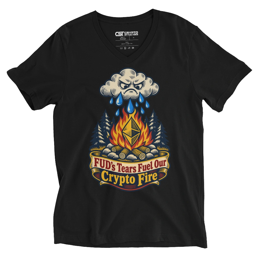 FUD’s Tears Fuel Our Crypto Fire V-neck T-shirt in Black
