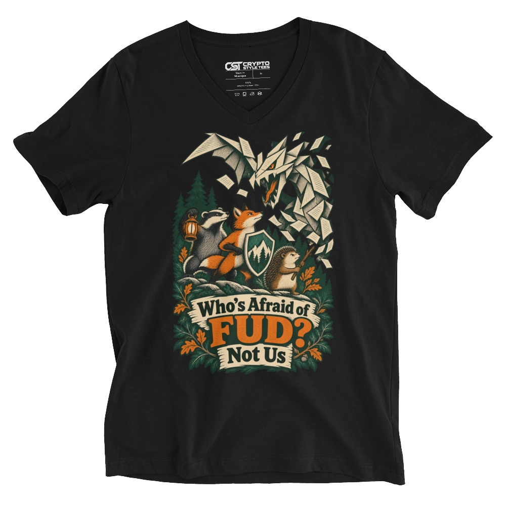 Who’s Afraid of FUD? Not Us V-neck T-shirt in Black