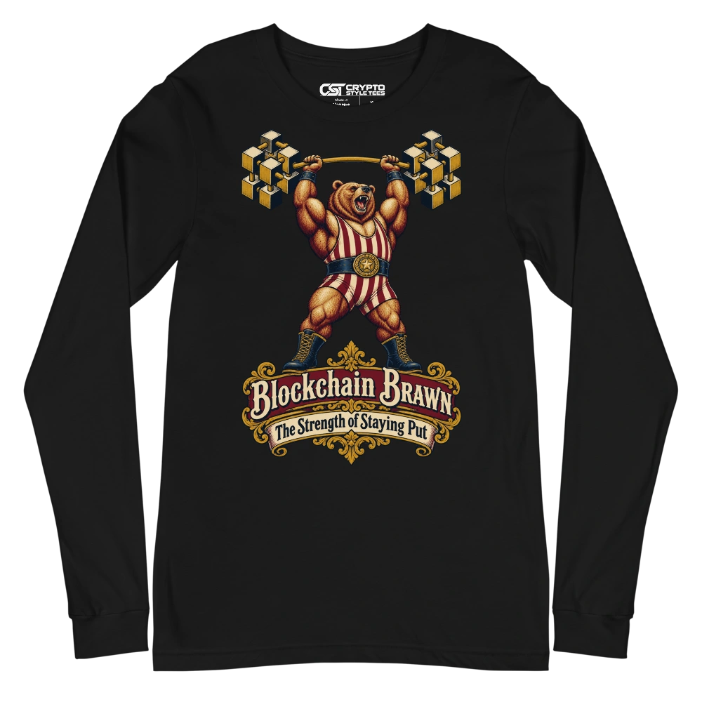 Blockchain Brawn The Strength of Staying Put Long Sleeve T-shirt in Black