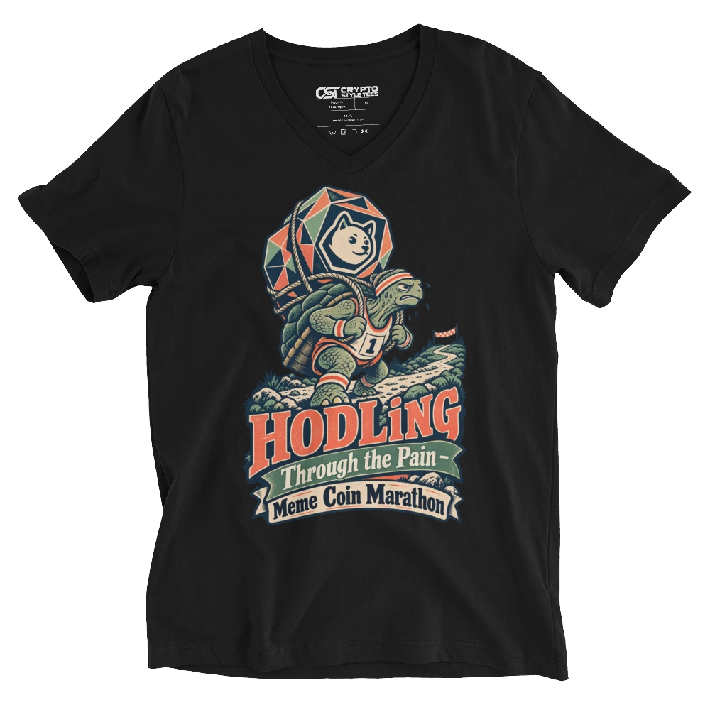 HODLing Through the Pain – Meme Coin Marathon V-neck T-shirt