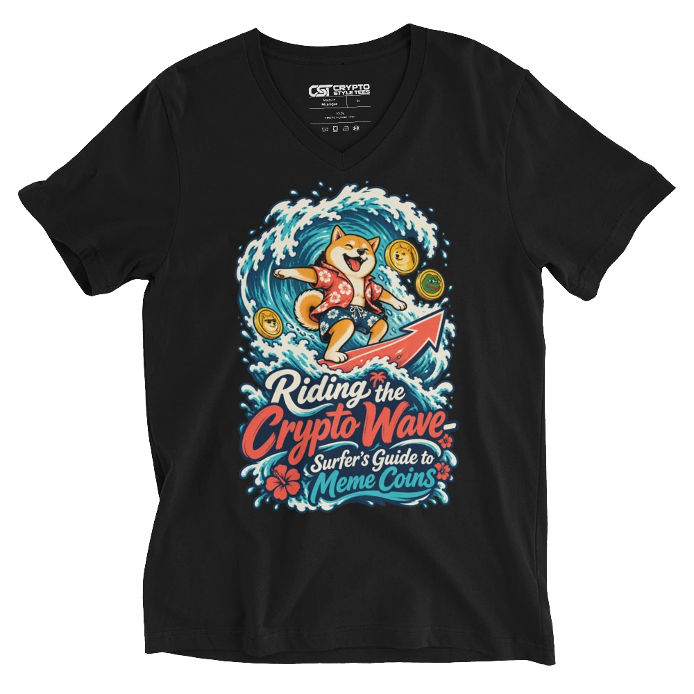 Riding the Crypto Wave – Surfer’s Guide to Meme Coins V-neck T-shirt