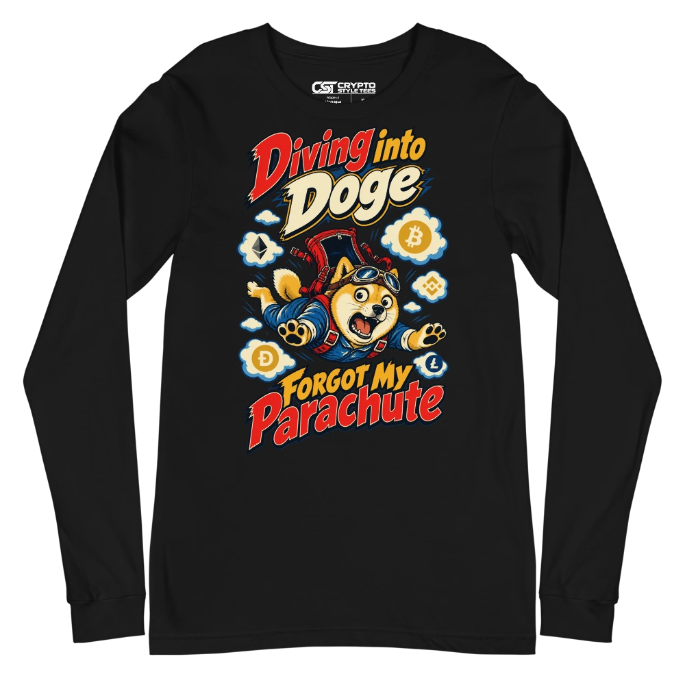Diving into Doge Forgot My Parachute Long Sleeve T-shirt in Black