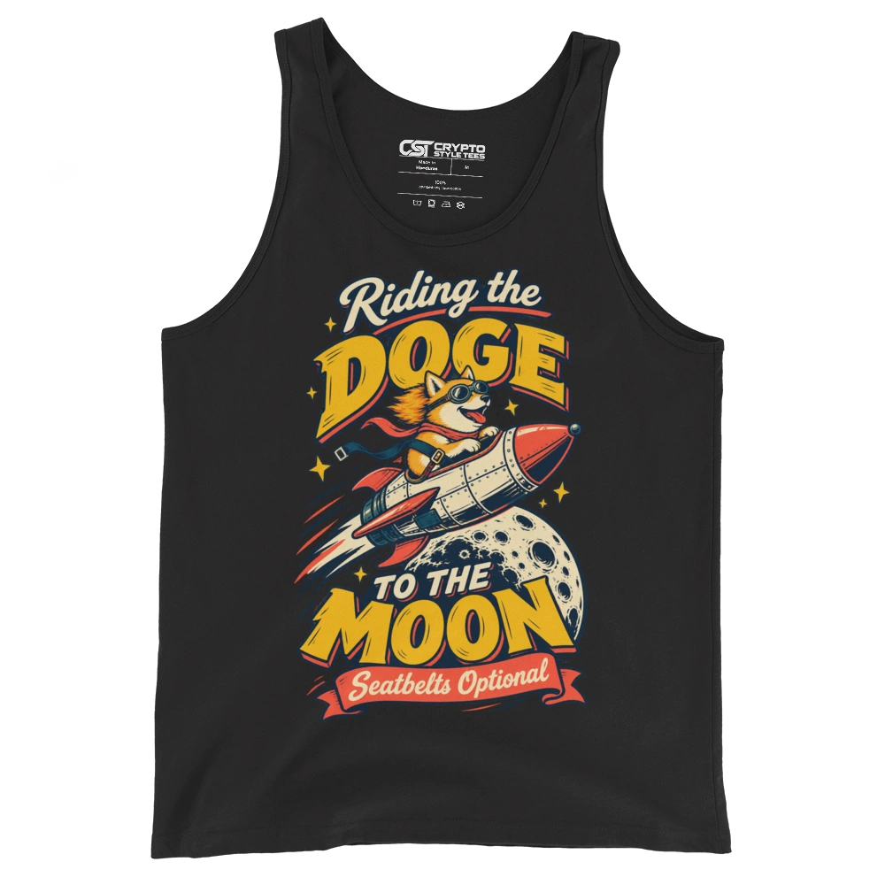 Riding the Doge to the Moon – Seatbelts Optional Tank Top