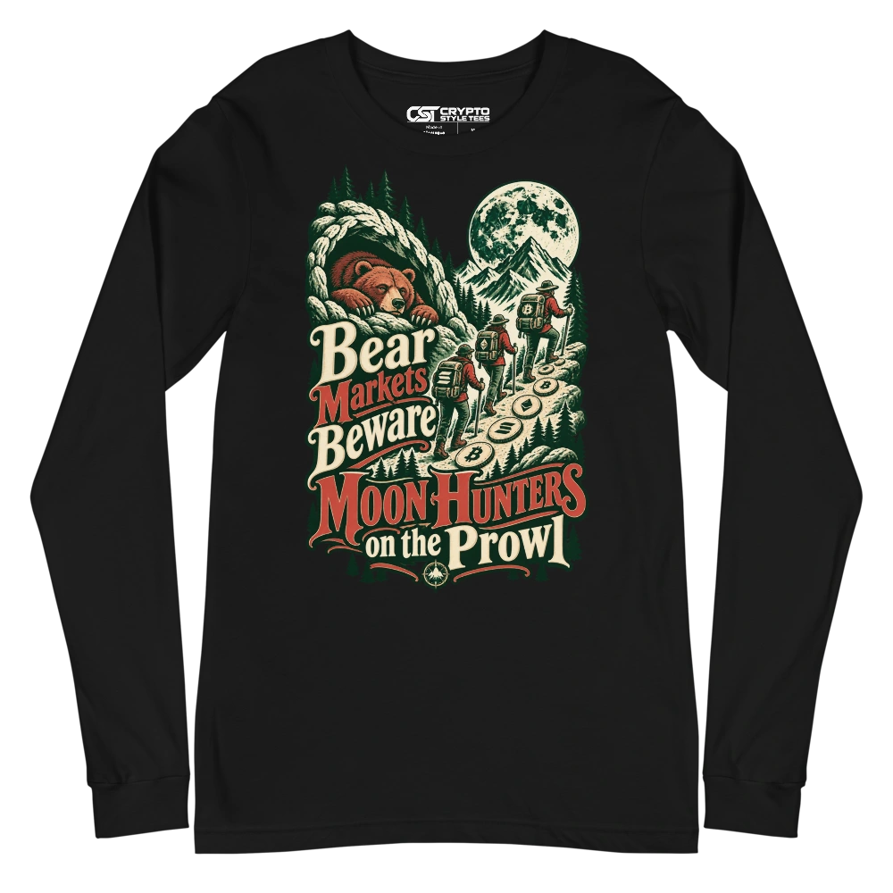 Bear Markets Beware Moon Hunters on the Prowl Long Sleeve T-shirt in Black