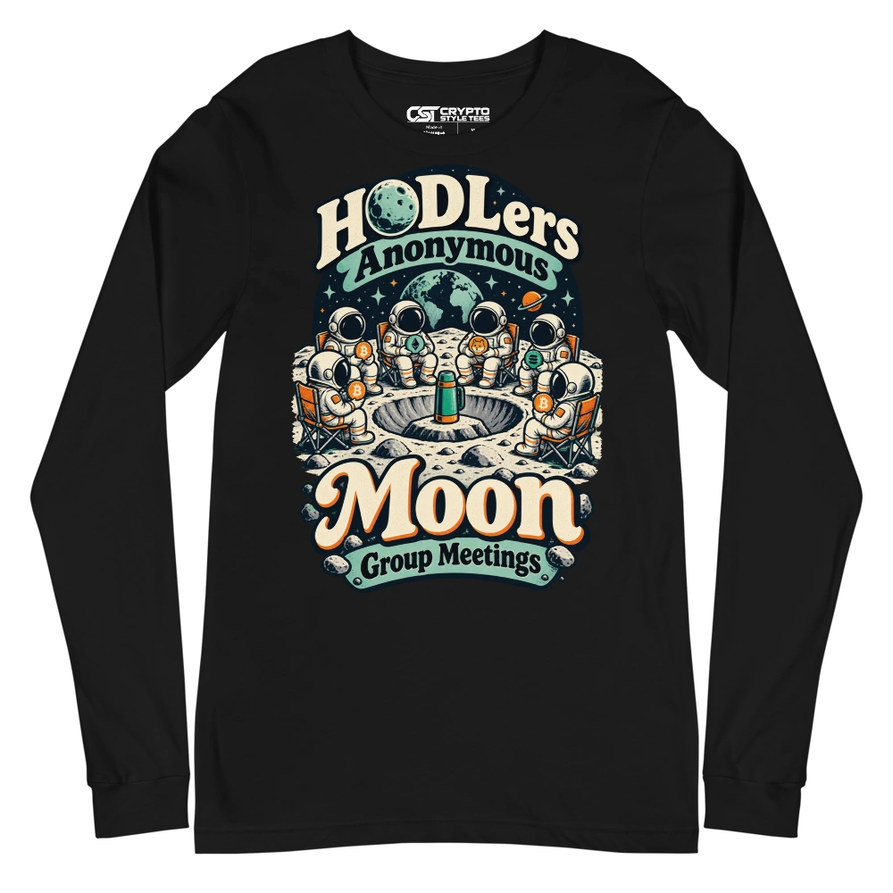 HODLers Anonymous Moon Group Meetings Long Sleeve T-shirt in Black
