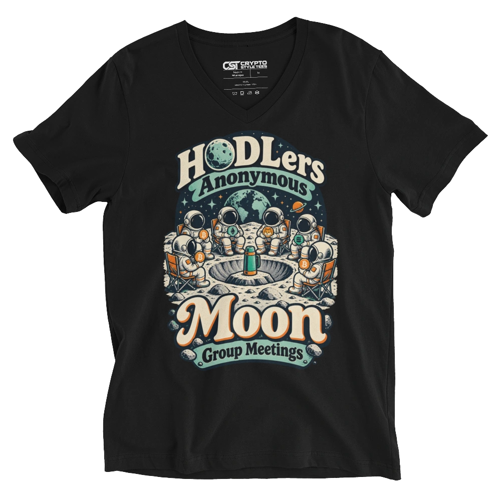 HODLers Anonymous Moon Group Meetings V-neck T-shirt