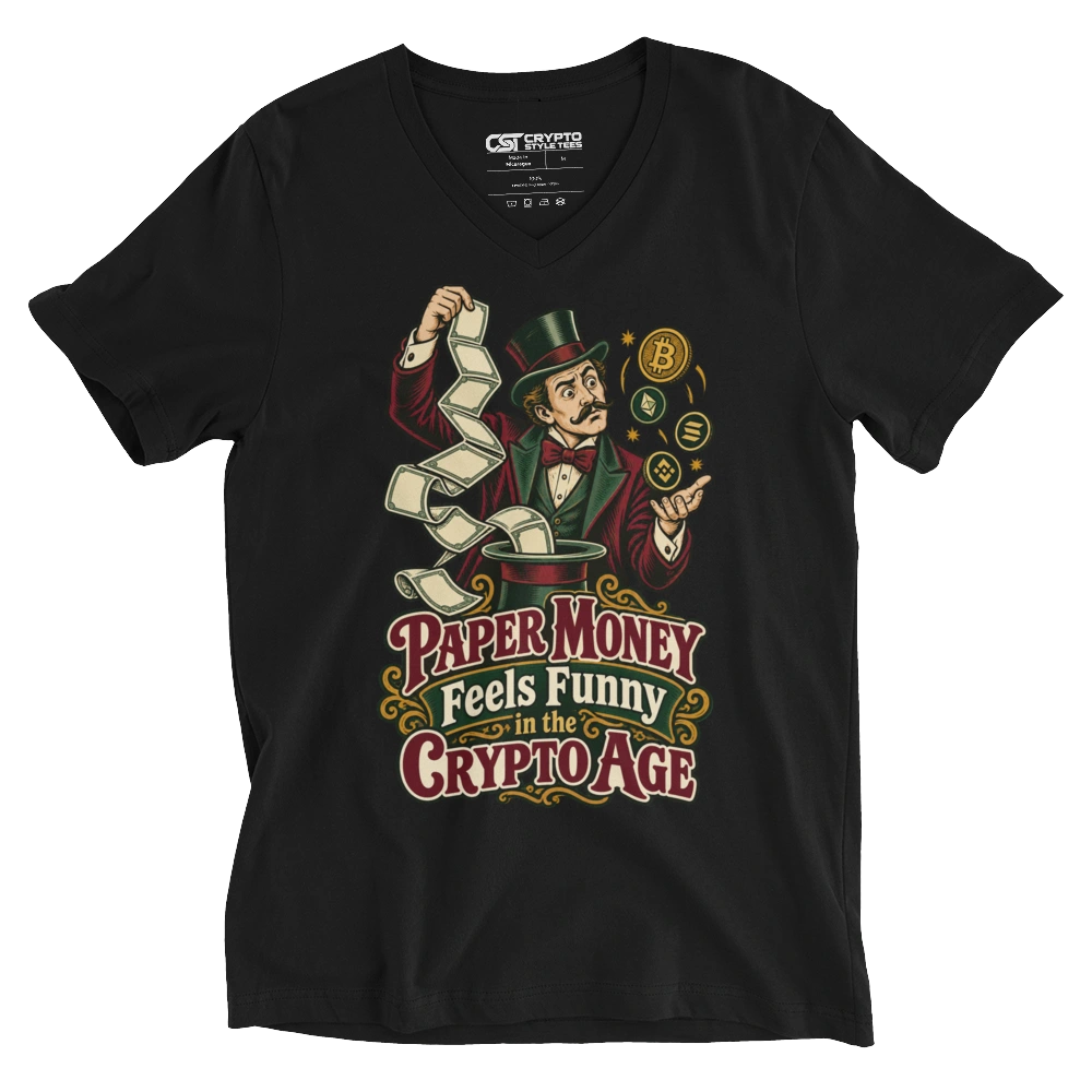 Paper Money Feels Funny in the Crypto Age V-neck T-shirt in Black