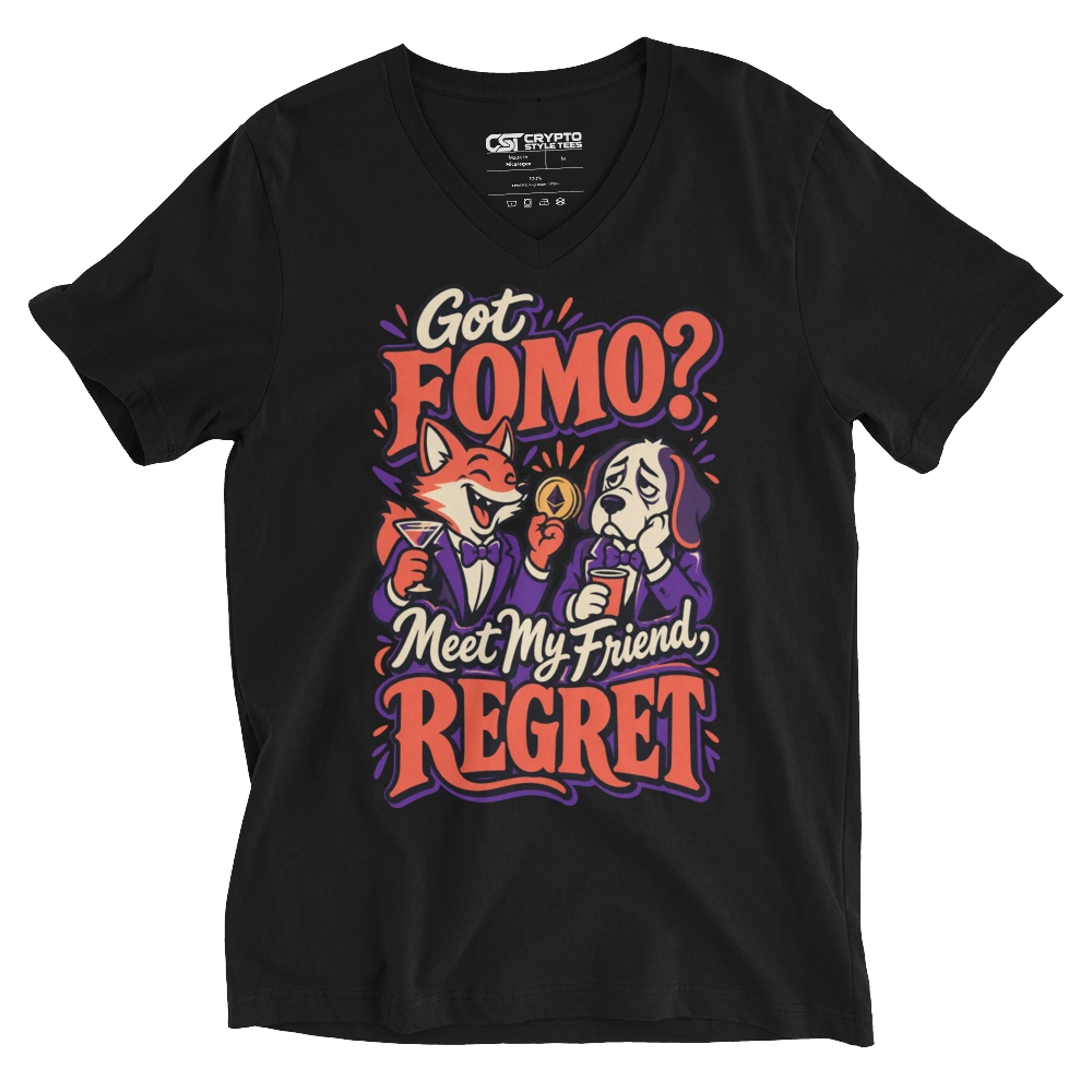 Got FOMO? Meet My Friend, REGRET V-neck T-shirt in Black