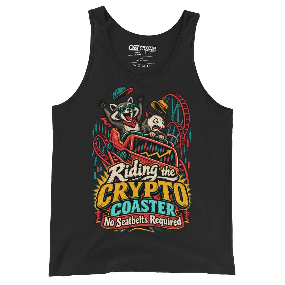 Riding the Crypto Coaster No Seatbelts Required Tank Top in Black