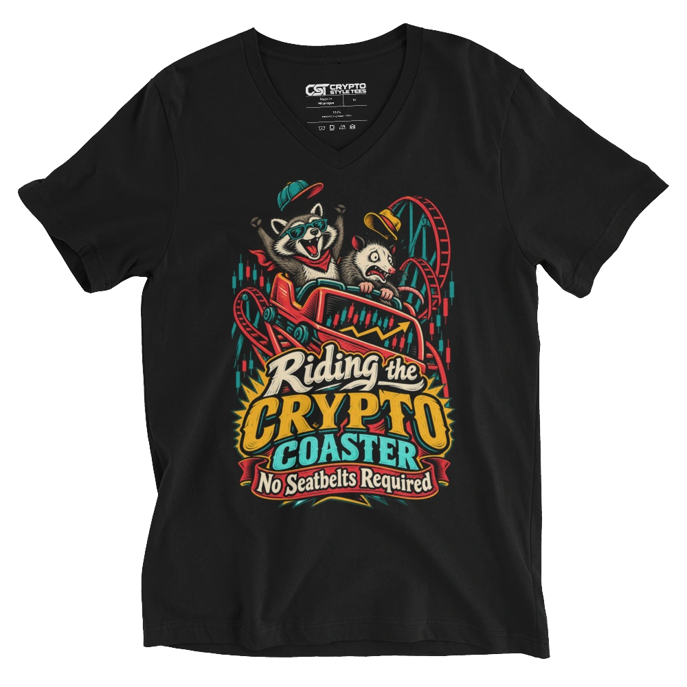 Riding the Crypto Coaster No Seatbelts Required V-neck T-shirt