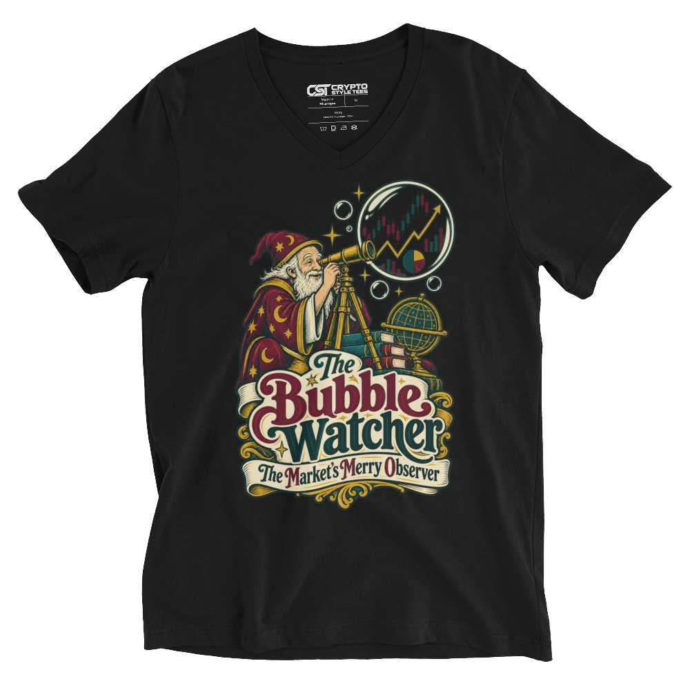 The Bubble Watcher The Market’s Merry Observer V-neck T-shirt in Black