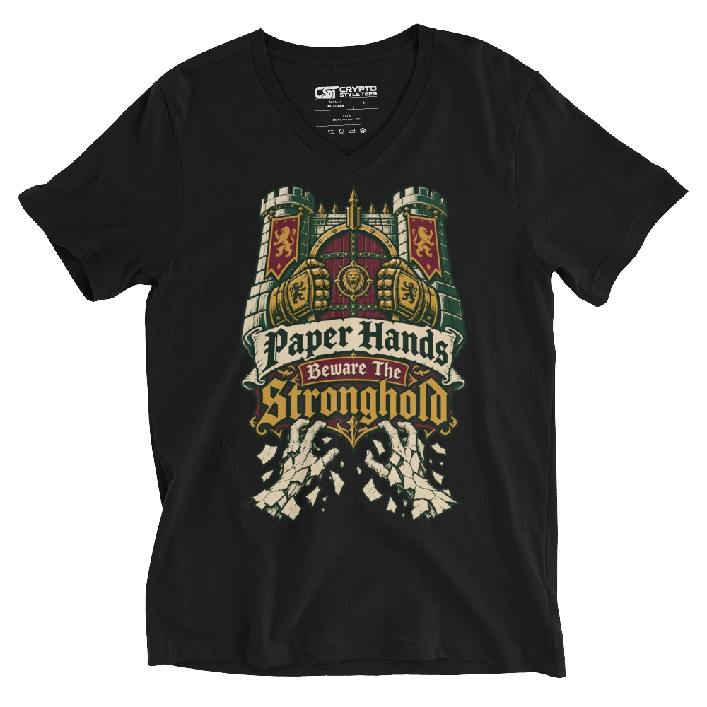 Paper Hands Beware The Stronghold V-neck T-shirt in Black