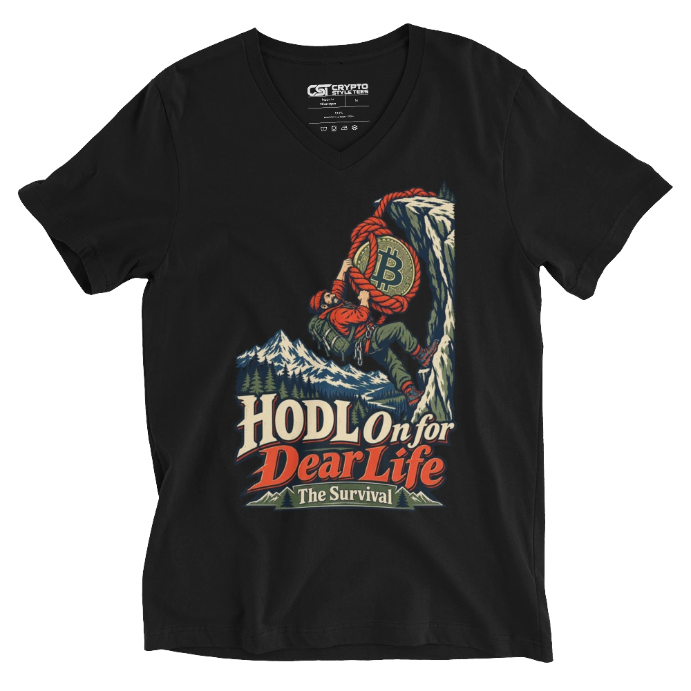 HODL On for Dear Life The Survival V-neck T-shirt in Black