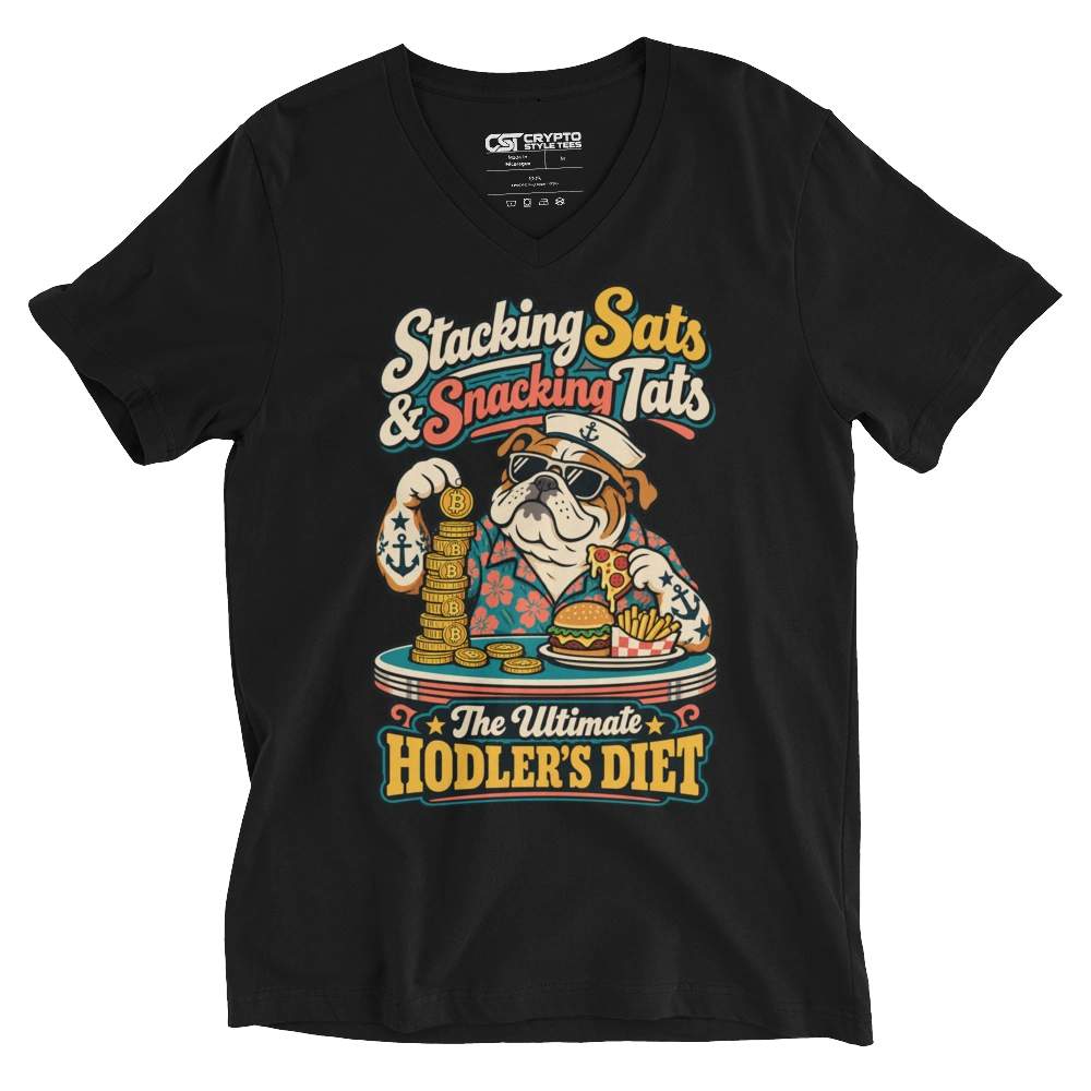 Stacking Sats & Snacking Tats The Ultimate Hodler’s Diet V-neck T-shirt in Black