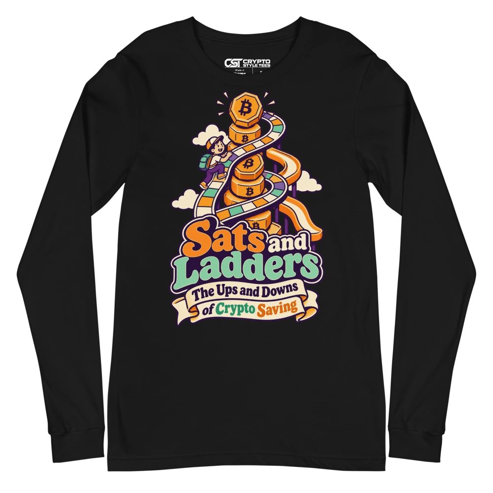 Sats and Ladders The Ups and Downs of Crypto Saving Long Sleeve T-shirt in Black