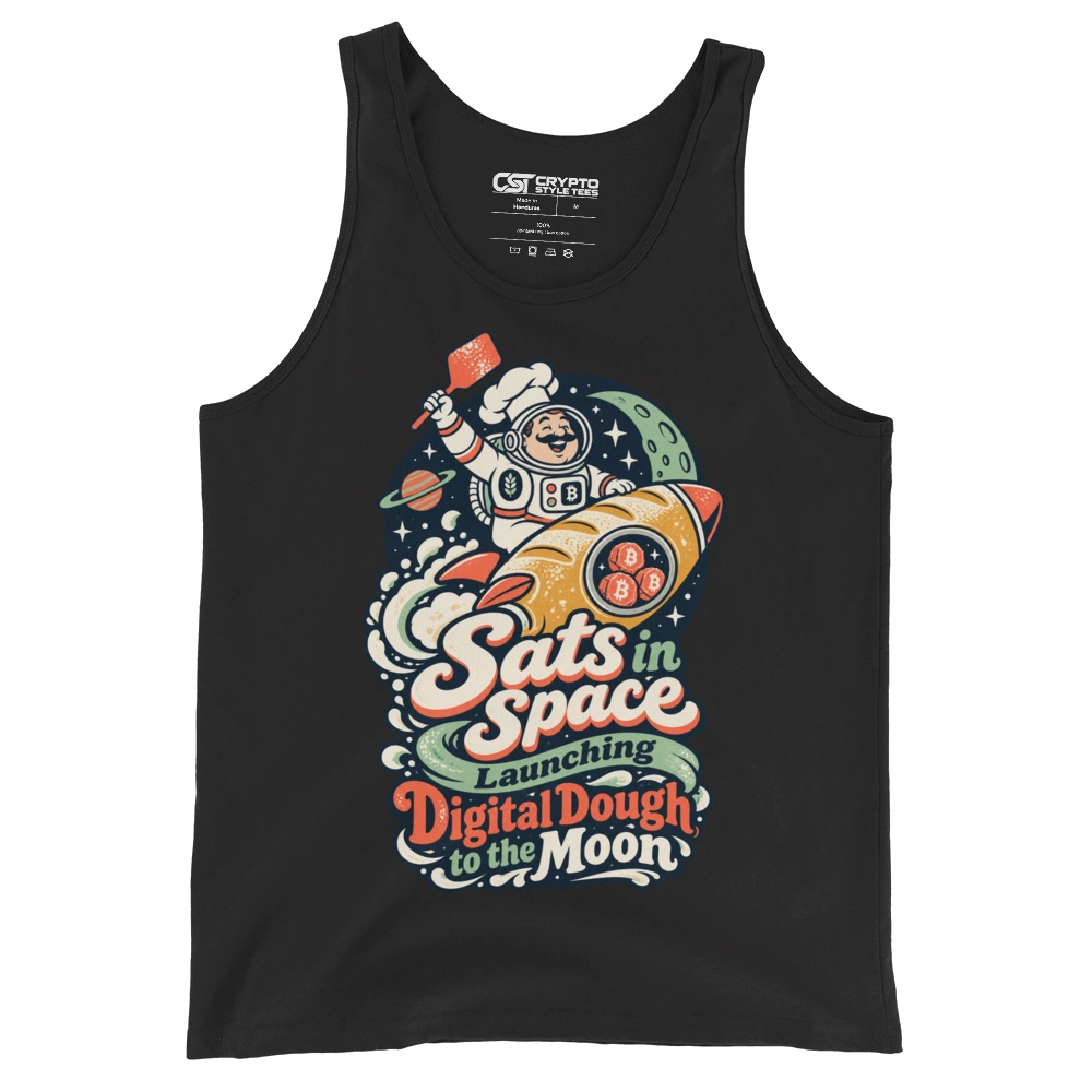 Sats in Space Launching Digital Dough to the Moon Tank Top in Black