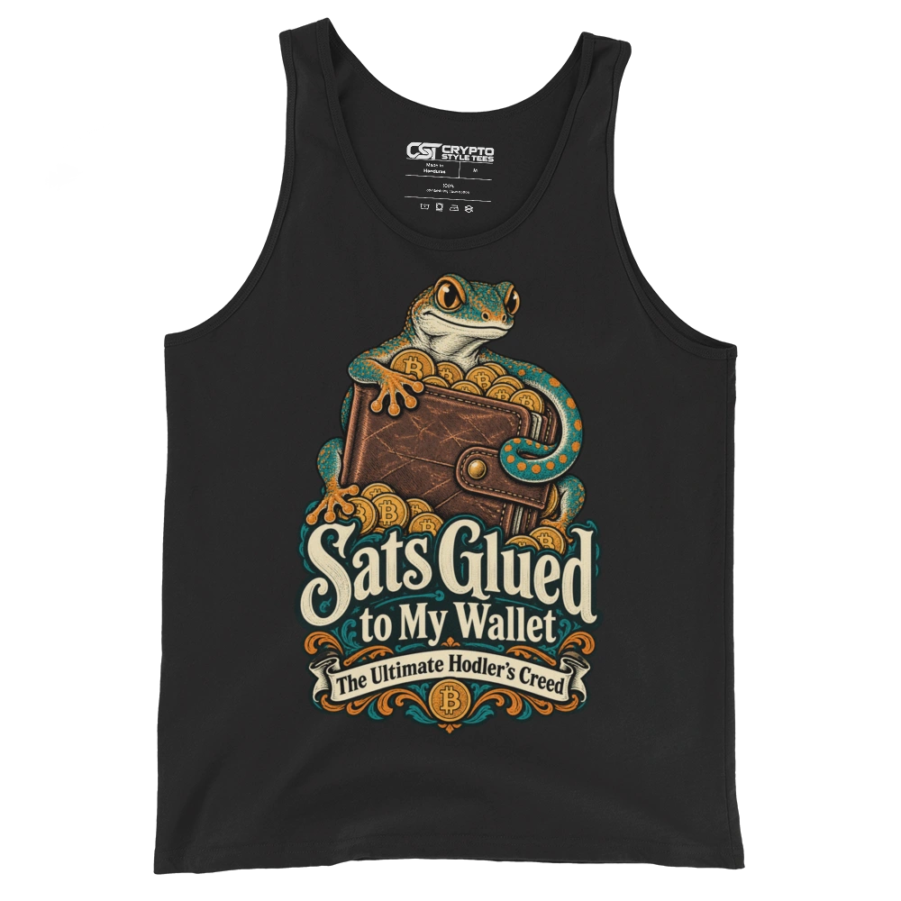 Sats Glued to My Wallet The Ultimate Hodler’s Creed Tank Top in Black