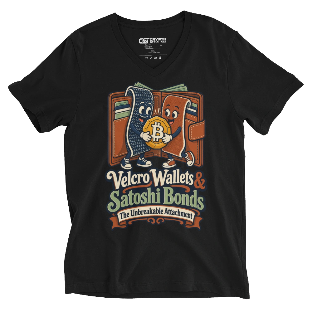 Velcro Wallets & Satoshi Bonds The Unbreakable Attachment V-neck T-shirt in Black