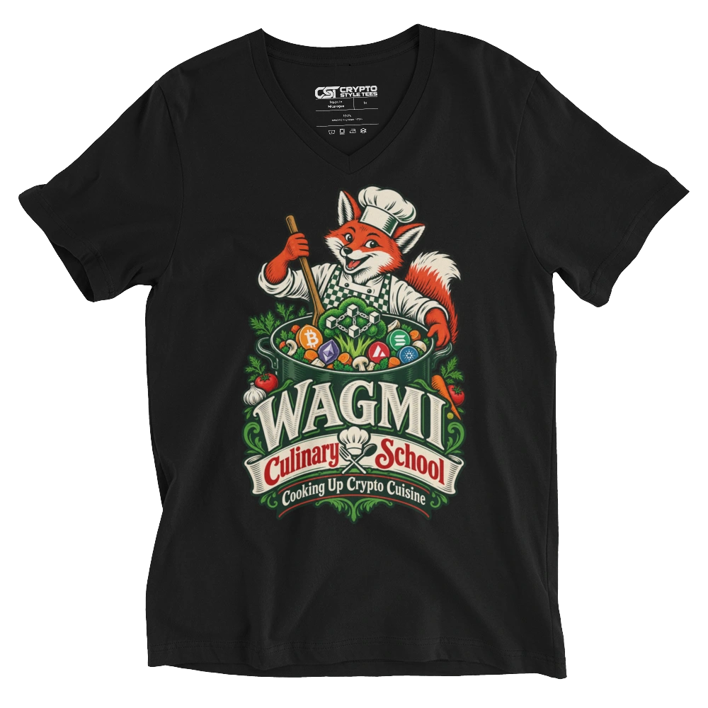 WAGMI Culinary School Cooking Up Crypto Cuisine V-neck T-shirt in Black