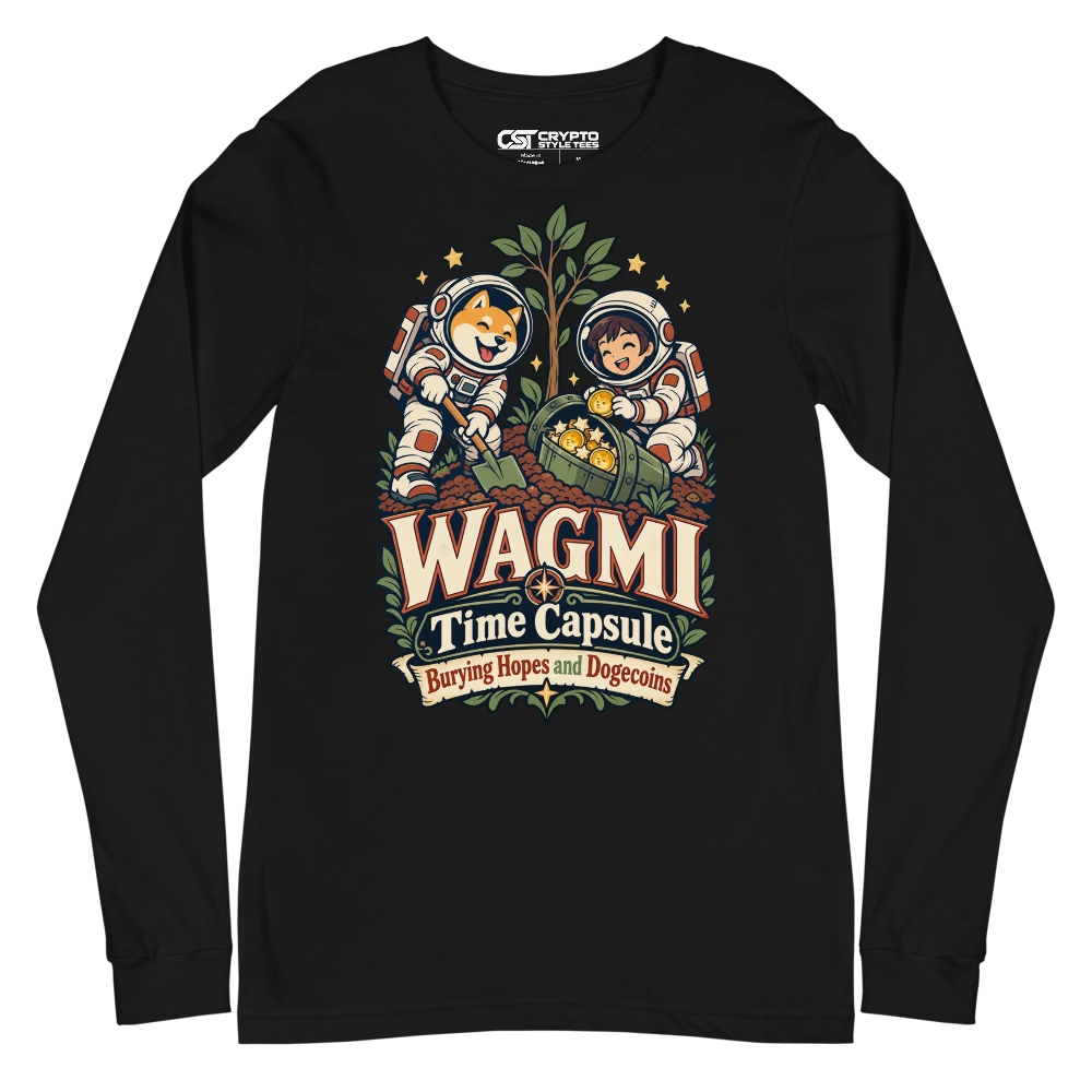 WAGMI Time Capsule Burying Hopes and Dogecoins Long Sleeve T-shirt in Black