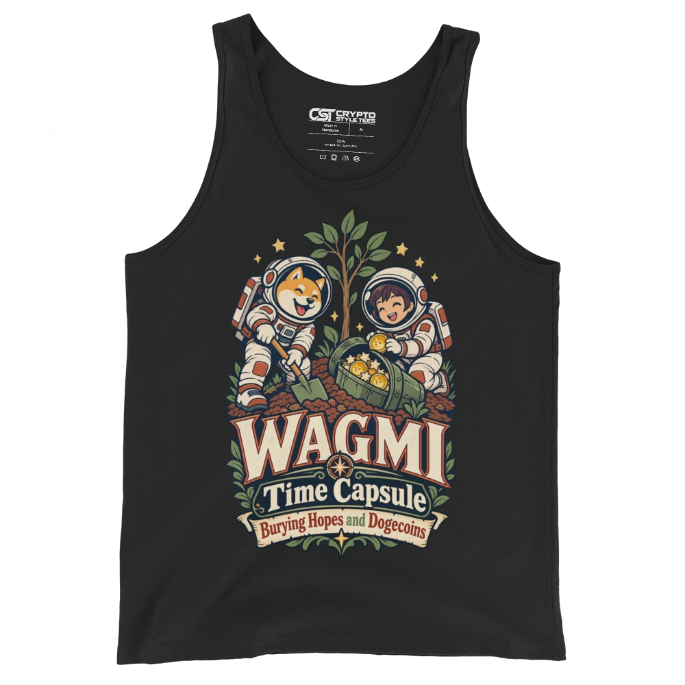 WAGMI Time Capsule Burying Hopes and Dogecoins Tank Top in Black