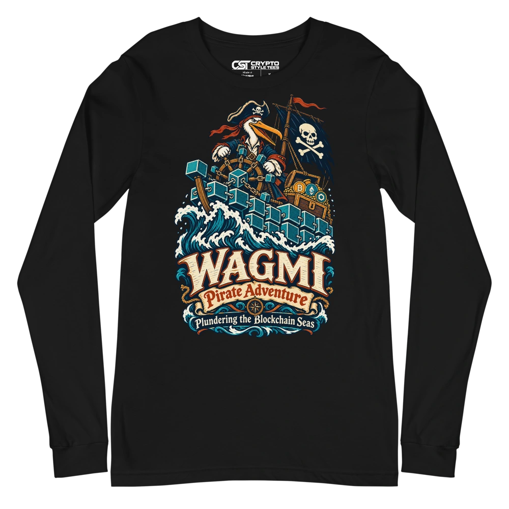 WAGMI Pirate Adventure Plundering the Blockchain Seas Long Sleeve T-shirt in Black