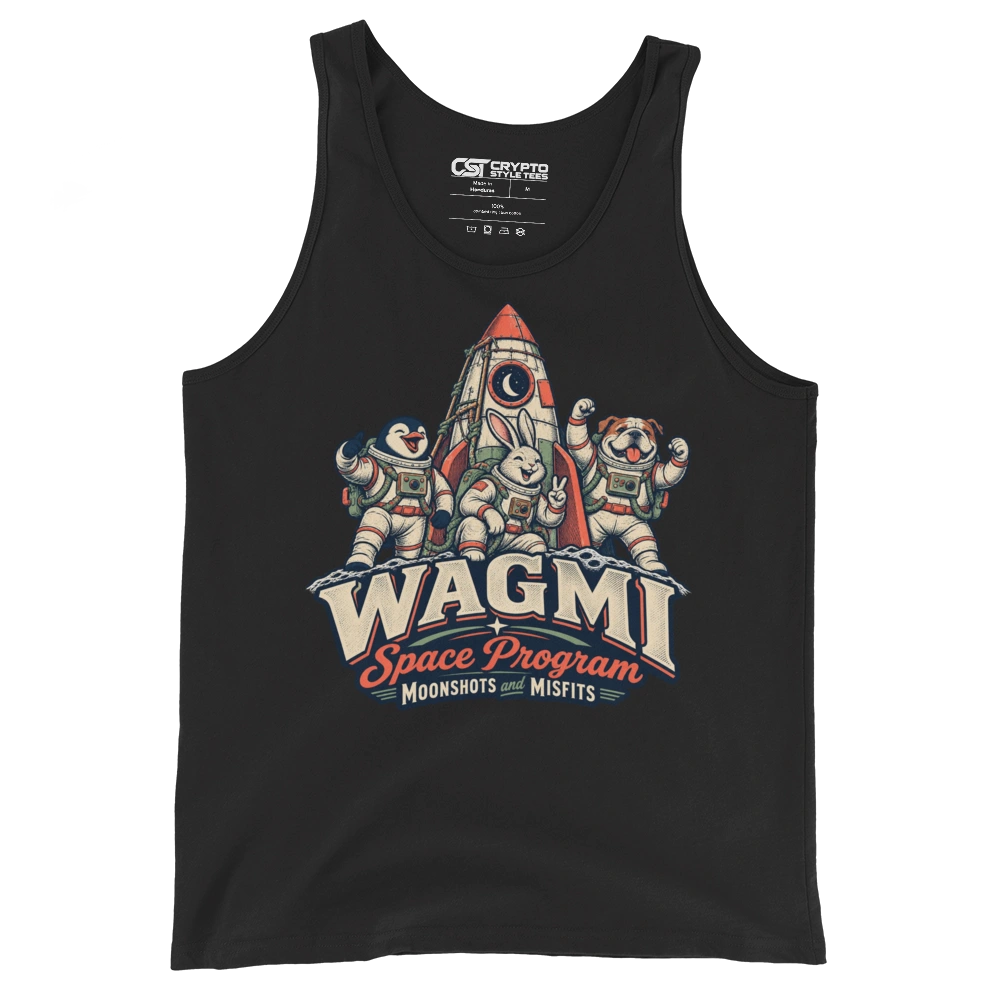 WAGMI Space Program Moonshots and Misfits Tank Top in Black