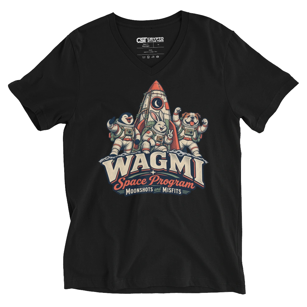 WAGMI Space Program Moonshots and Misfits V-neck T-shirt in Black