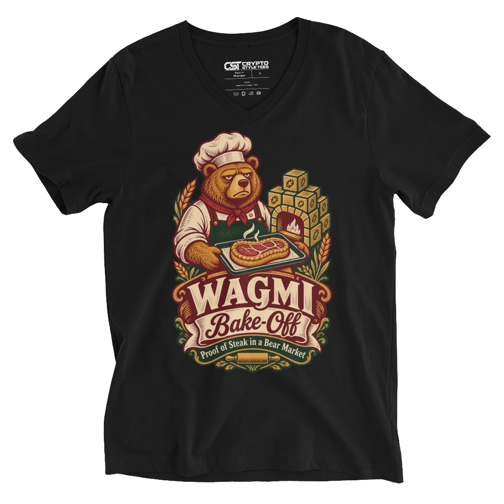 WAGMI Bake-Off Proof of Steak in a Bear Market V-neck T-shirt in Black