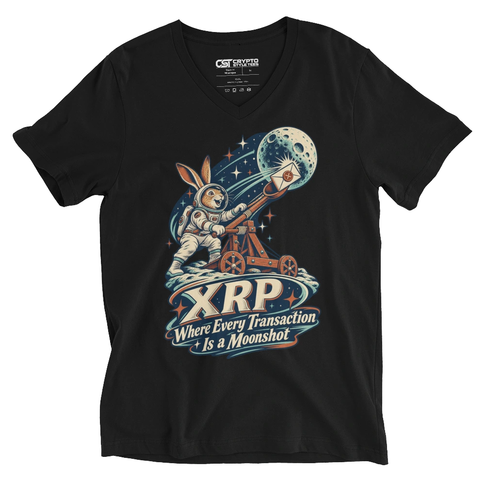 XRP Where Every Transaction Is a Moonshot V-neck T-shirt in Black