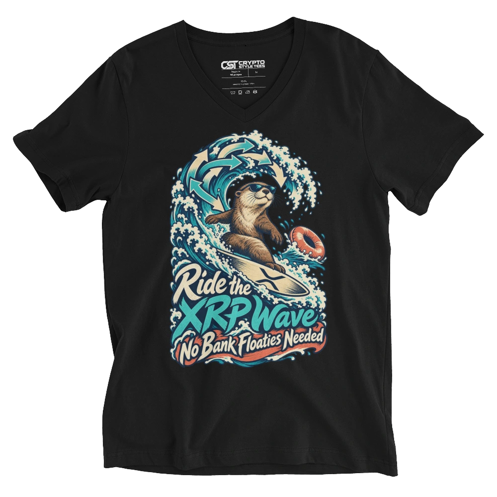 Ride the XRP Wave No Bank Floaties Needed V-neck T-shirt in Black