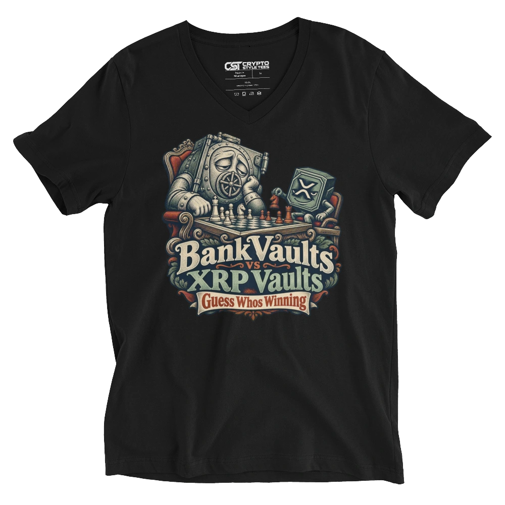 Bank Vaults vs XRP Vaults Guess Whos Winning V-neck T-shirt in Black