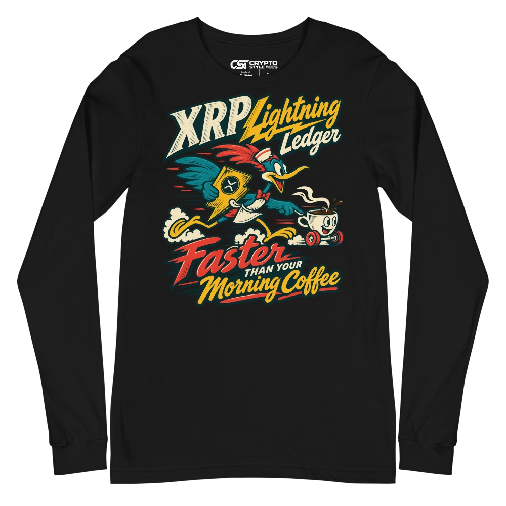 XRP Lightning Ledger Faster Than Your Morning Coffee Long Sleeve T-shirt in Black