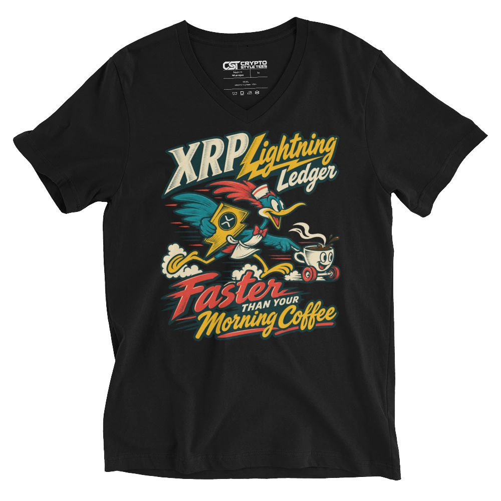 XRP Lightning Ledger Faster Than Your Morning Coffee V-neck T-shirt in Black