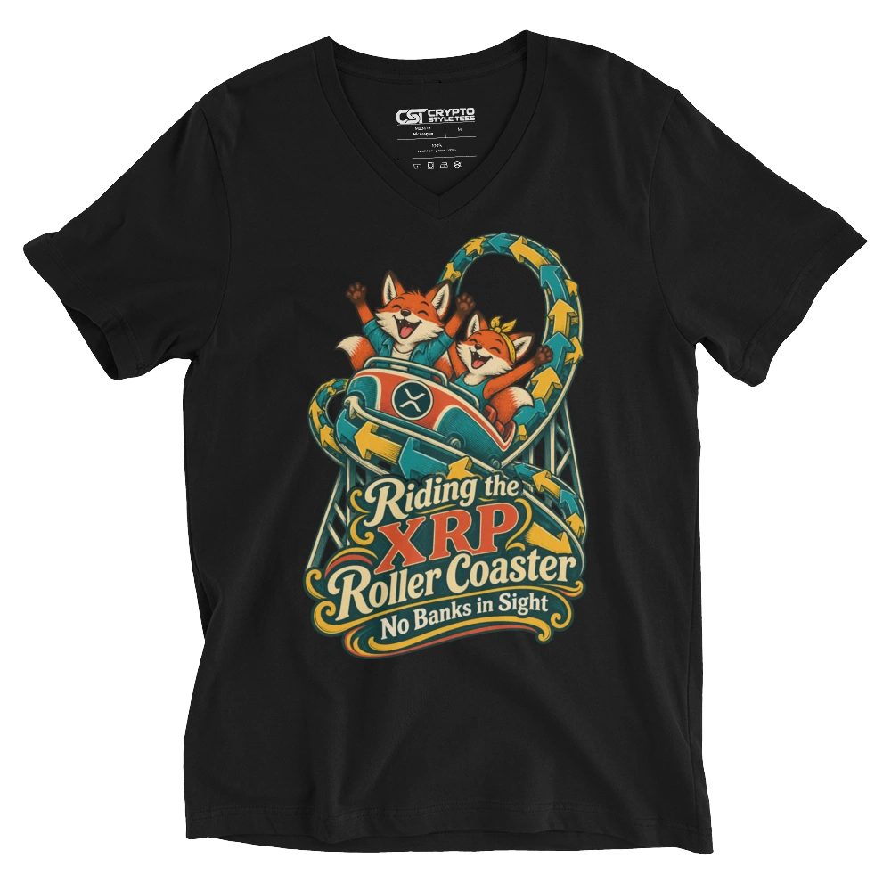 Riding the XRP Roller Coaster No Banks in Sight V-neck T-shirt in Black